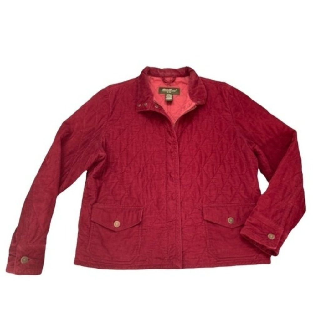 EDDIE Bauer burgundy red corduroy quilted equestrian chore coat jacket